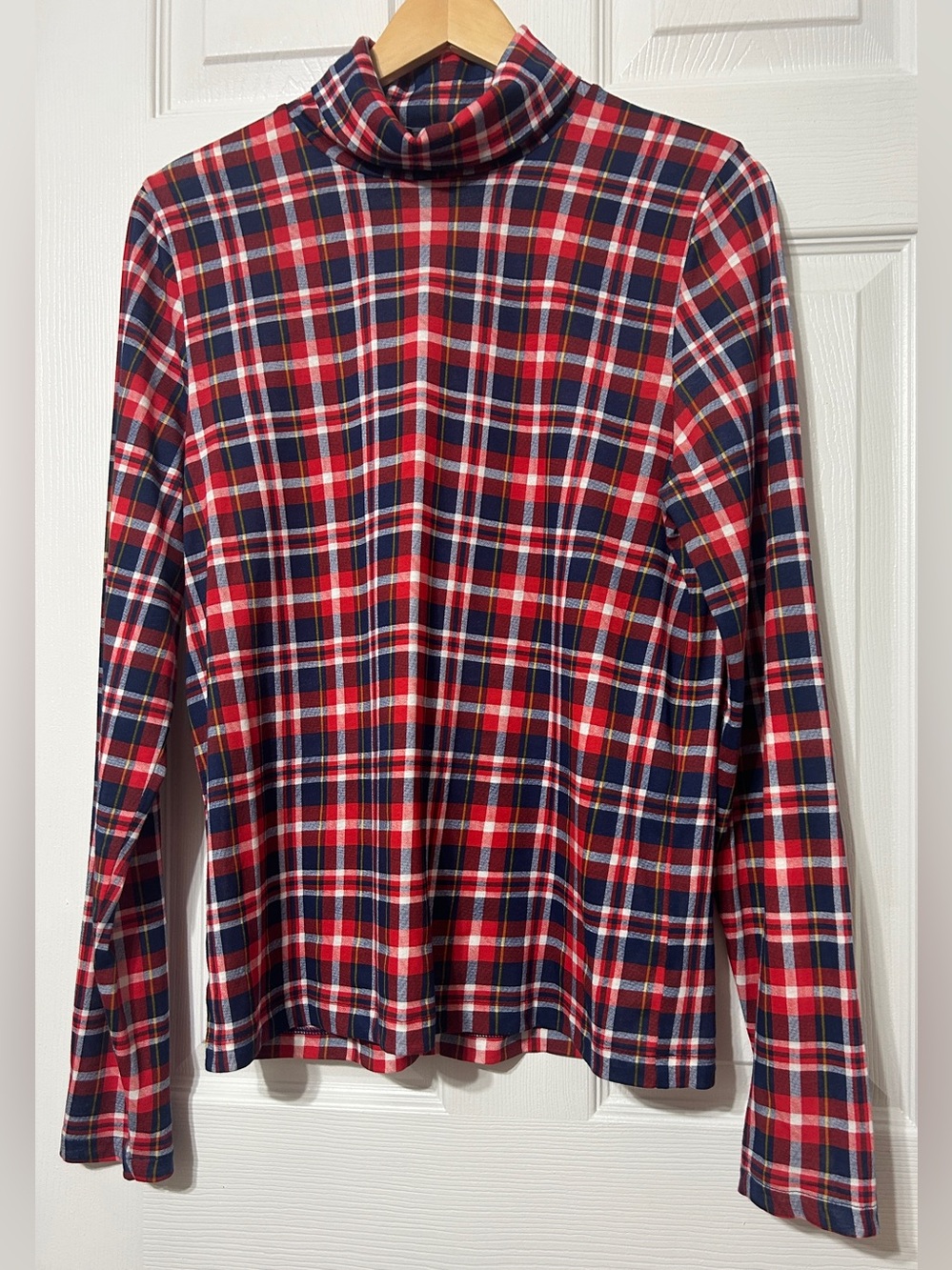 J.Crew Women’s Red Blue Plaid Turtleneck Top Preppy Classic Cotton Size XL